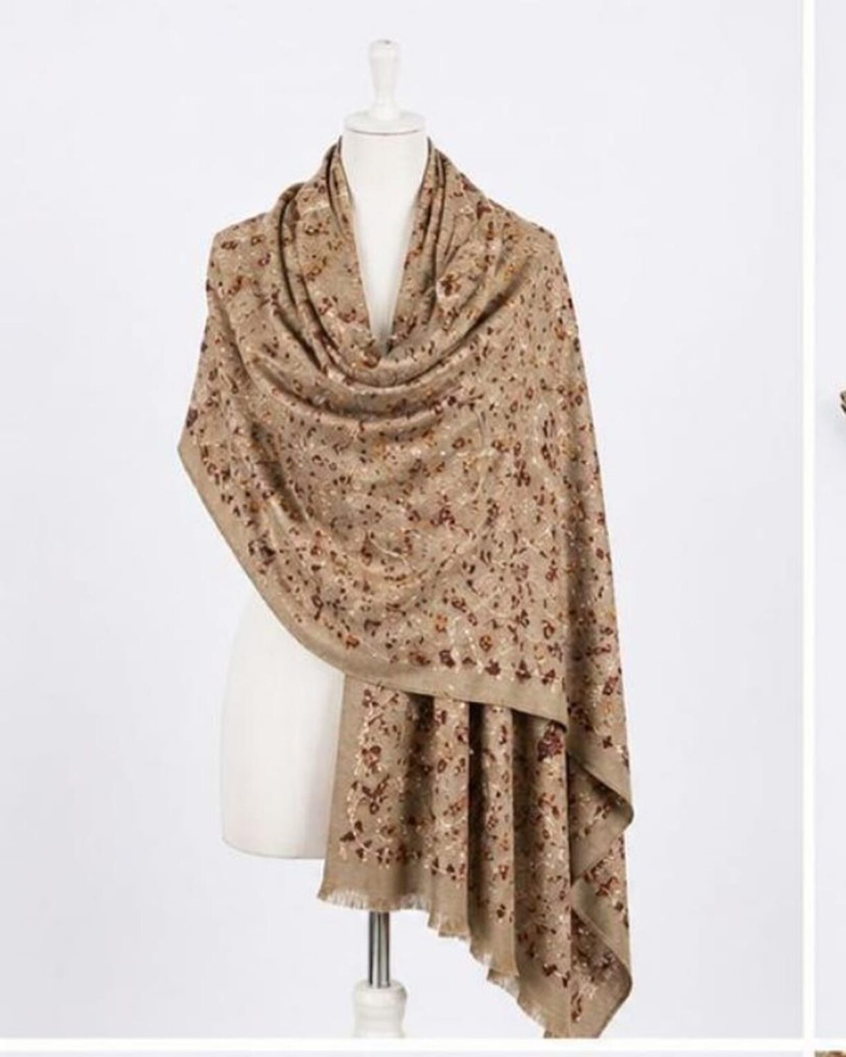 Warm Desert Beige Mughal Jaal Himalayan Handmade Embroidered Shawl