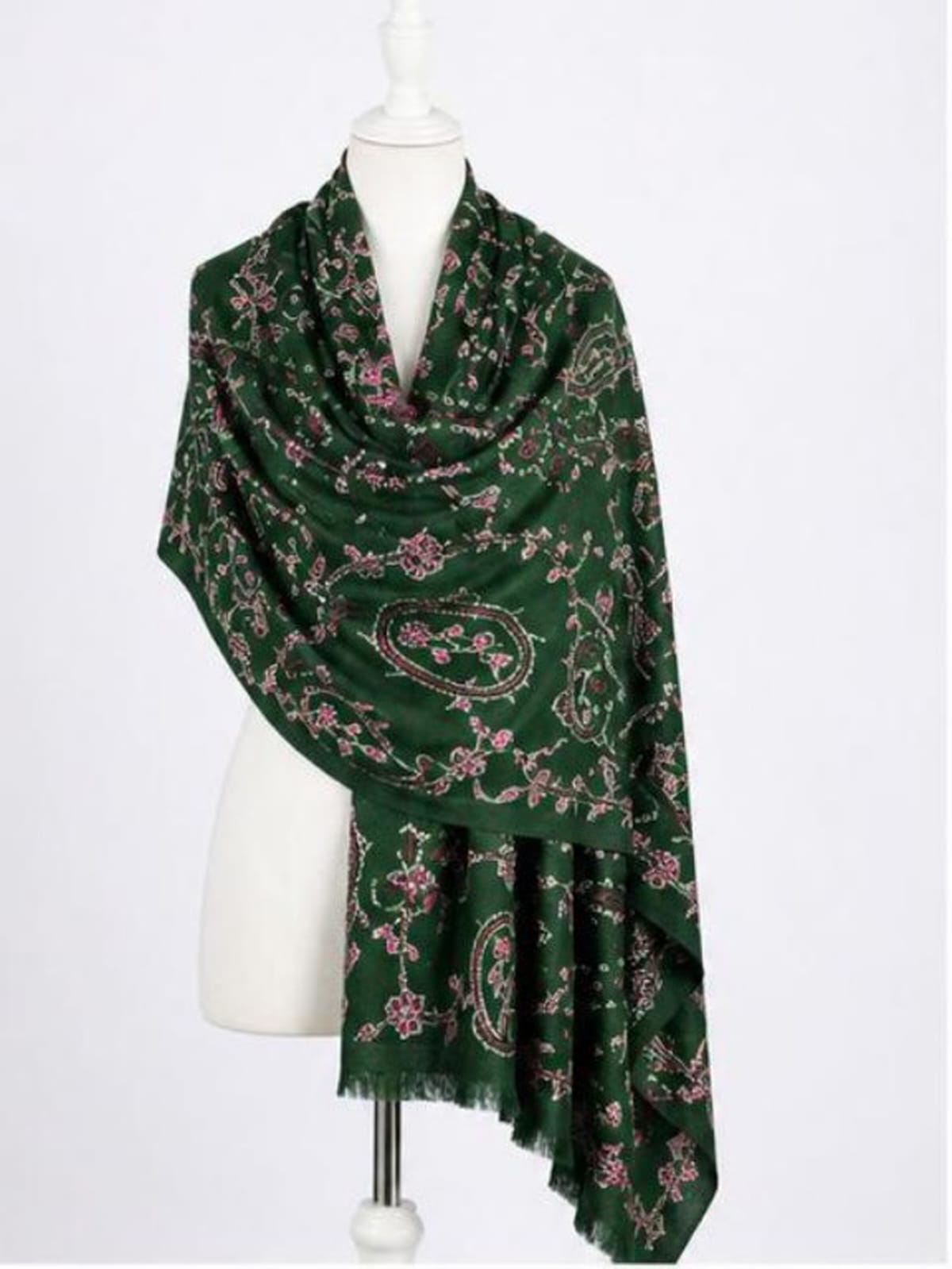 Emerald Green Mughal Jaal Himalayan Handmade embroidered Pashmina Shawl