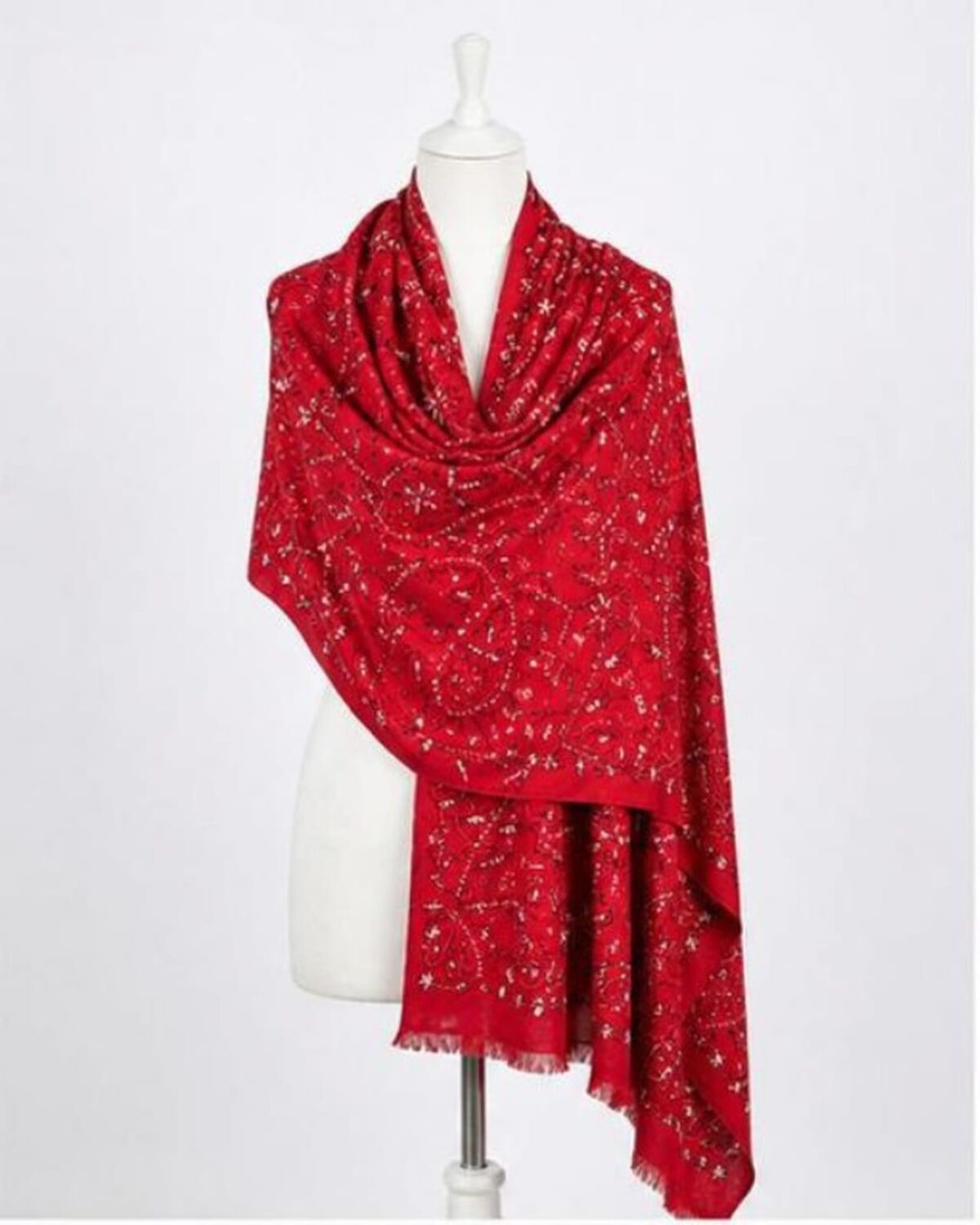 Deep Red Mughal Jaal Himalayan Handmade embroidered Pashmina Shawl