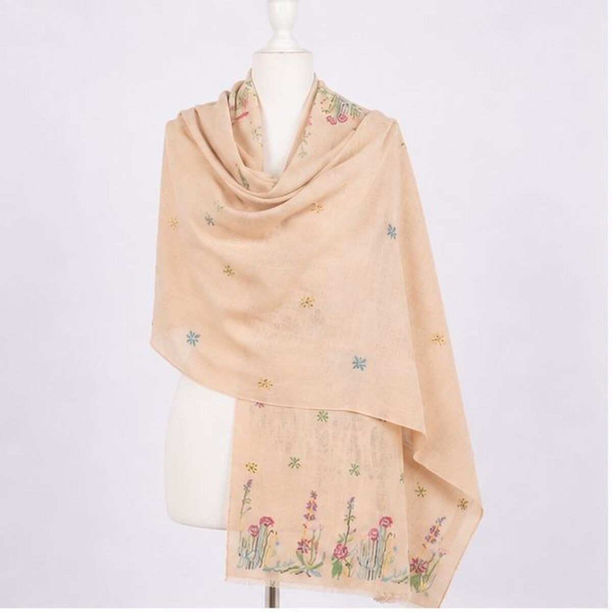 Peach Blossom Meadow Himalayan Handmade embroidered Shawl