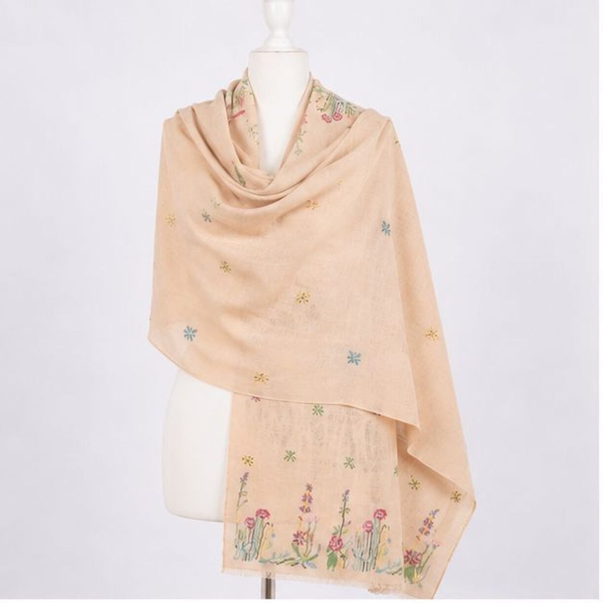 Peach Blossom Meadow Himalayan Handmade embroidered Shawl