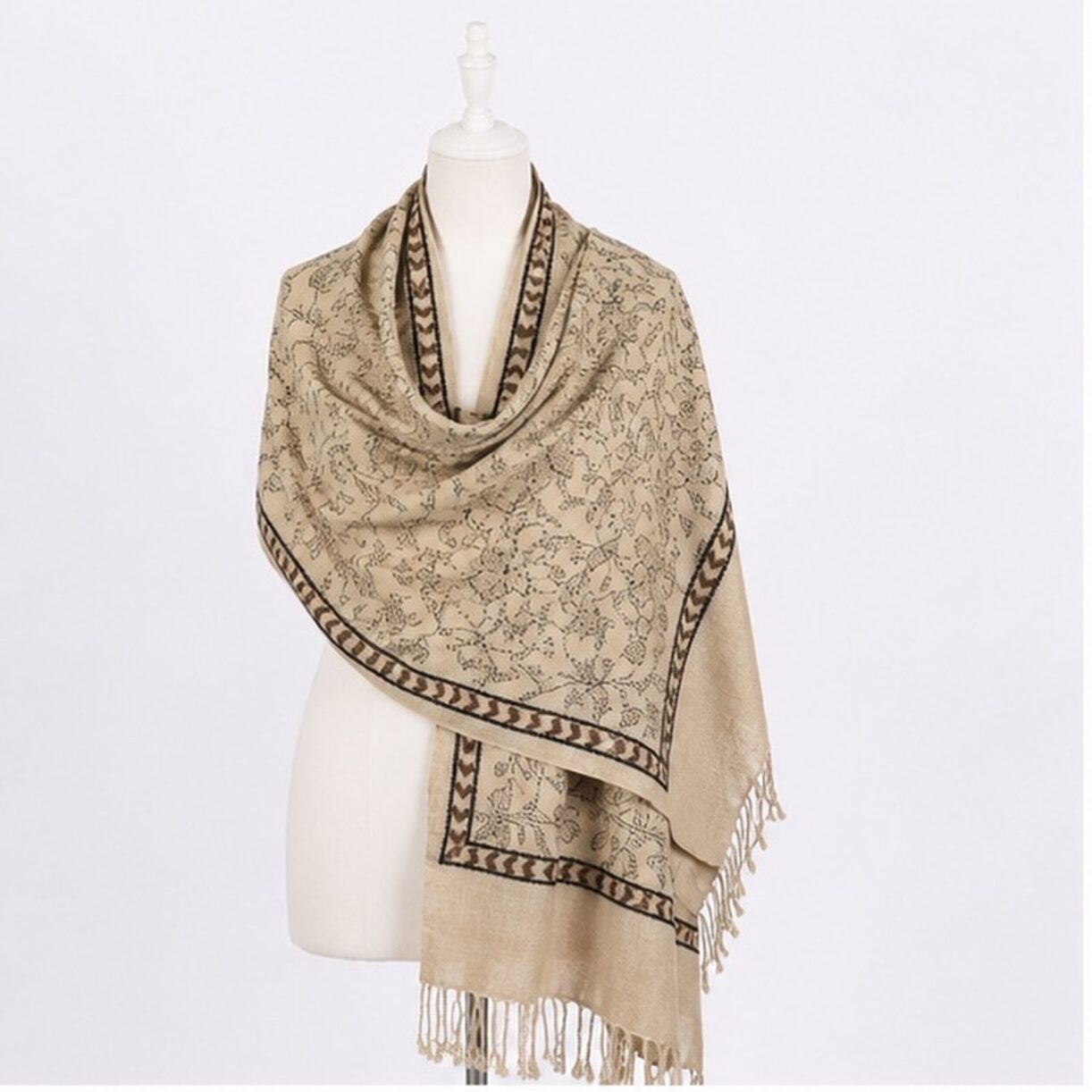 Desert Beige Floral Garden Himalayan Handmade embroidered Shawl