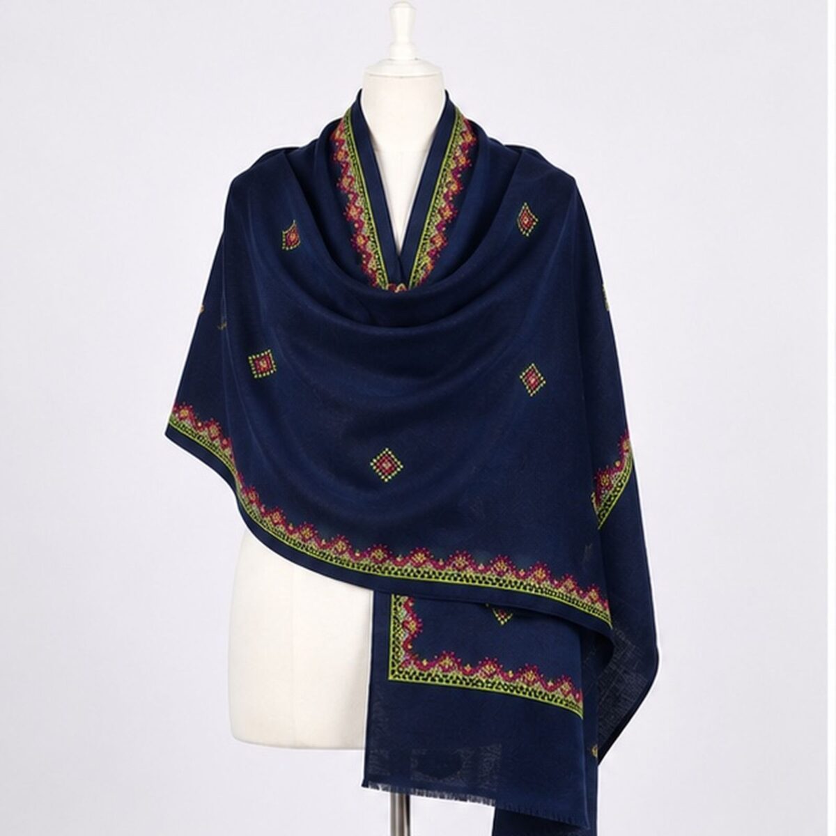 Navy Blue Mehreen Heritage Himalayan Handmade embroidered Pashmina Shawl