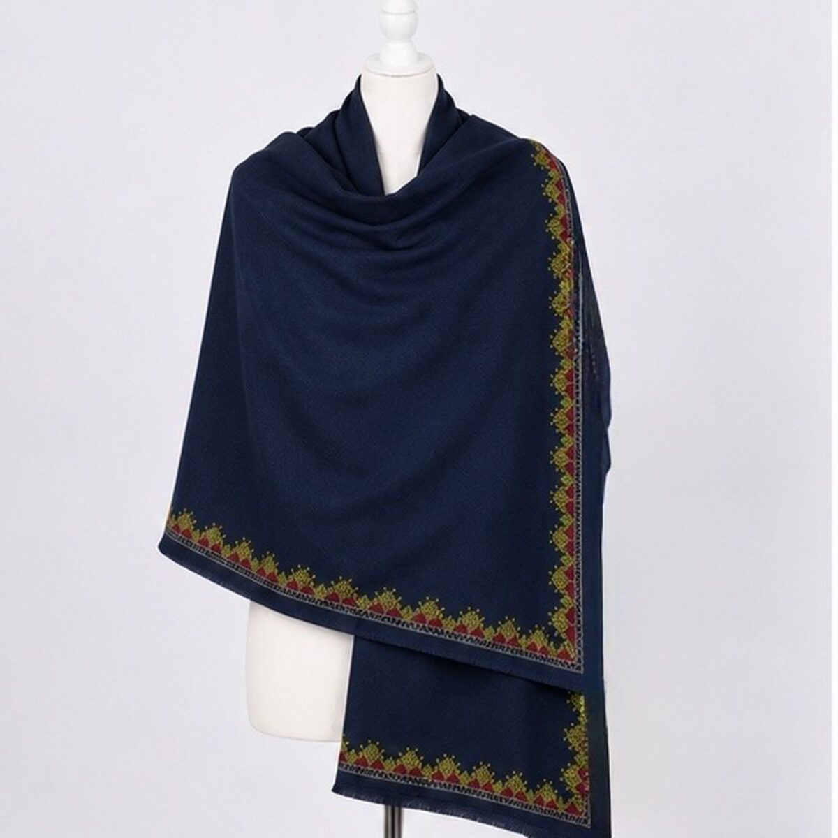 Navy Blue Zareen Border Himalayan Handmade embroidered Shawl