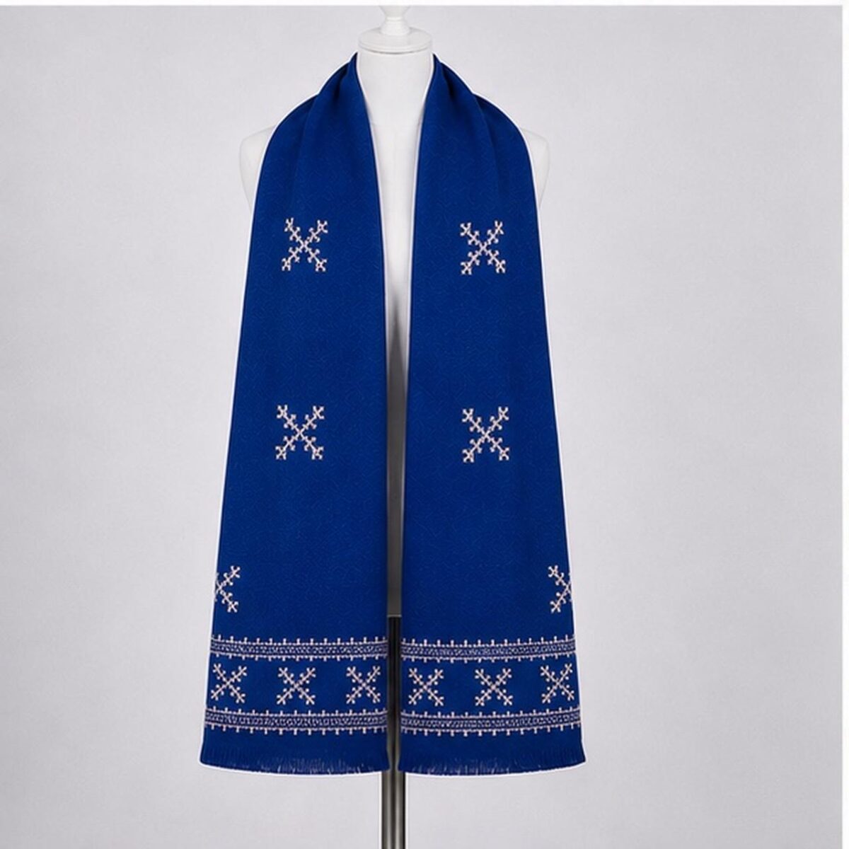Cobalt Blue Silver Frostwork Himalayan Handmade embroidered Pashmina Shawl
