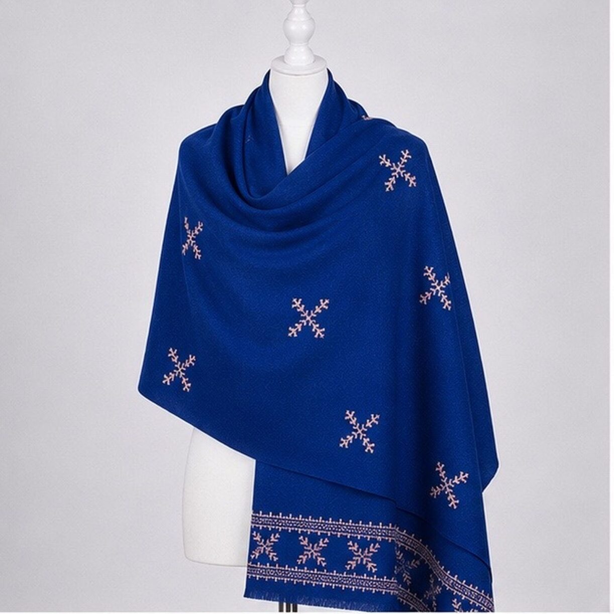 Cobalt Blue Rose Gold Frostwork Himalayan Handmade Embroidered Shawl